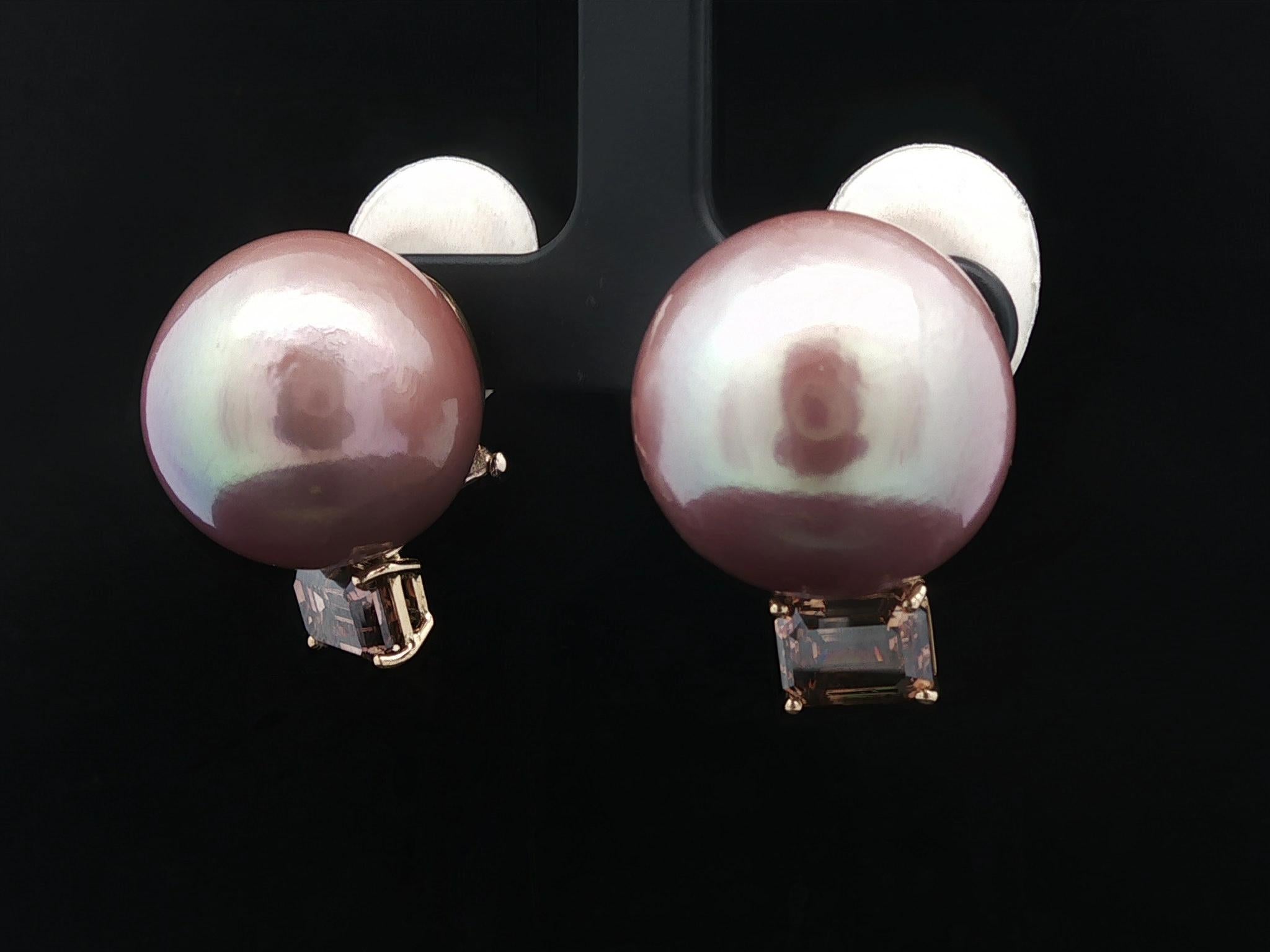 Orecchini in oro rosa 18k GIA con grandi perle rosa e diamanti marroni da 3,64 ct. in vendita 5