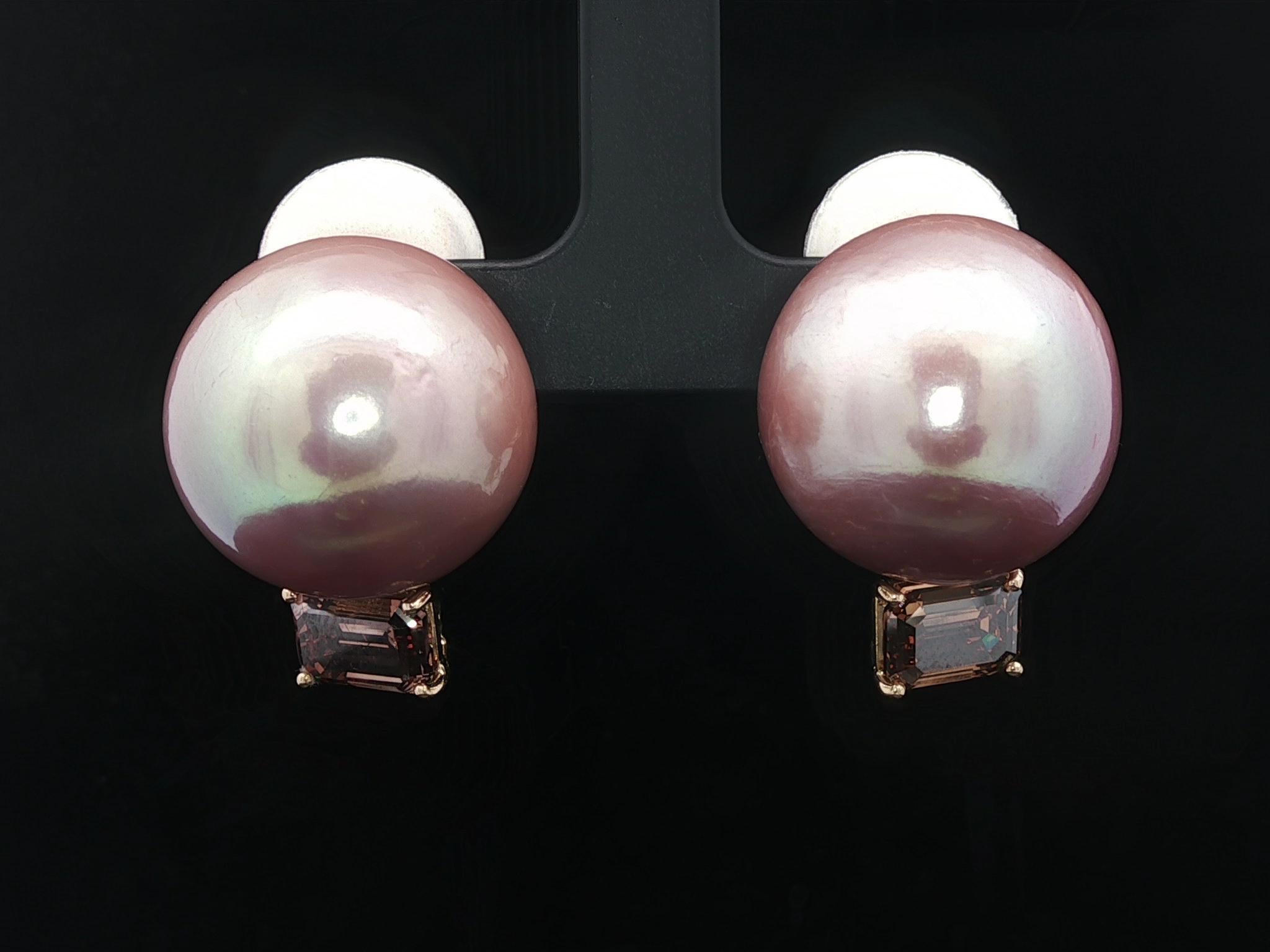 Orecchini in oro rosa 18k GIA con grandi perle rosa e diamanti marroni da 3,64 ct. in vendita 6