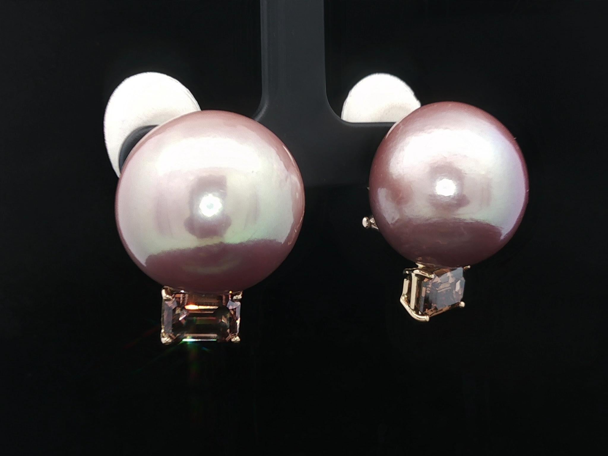 Orecchini in oro rosa 18k GIA con grandi perle rosa e diamanti marroni da 3,64 ct. in vendita 7