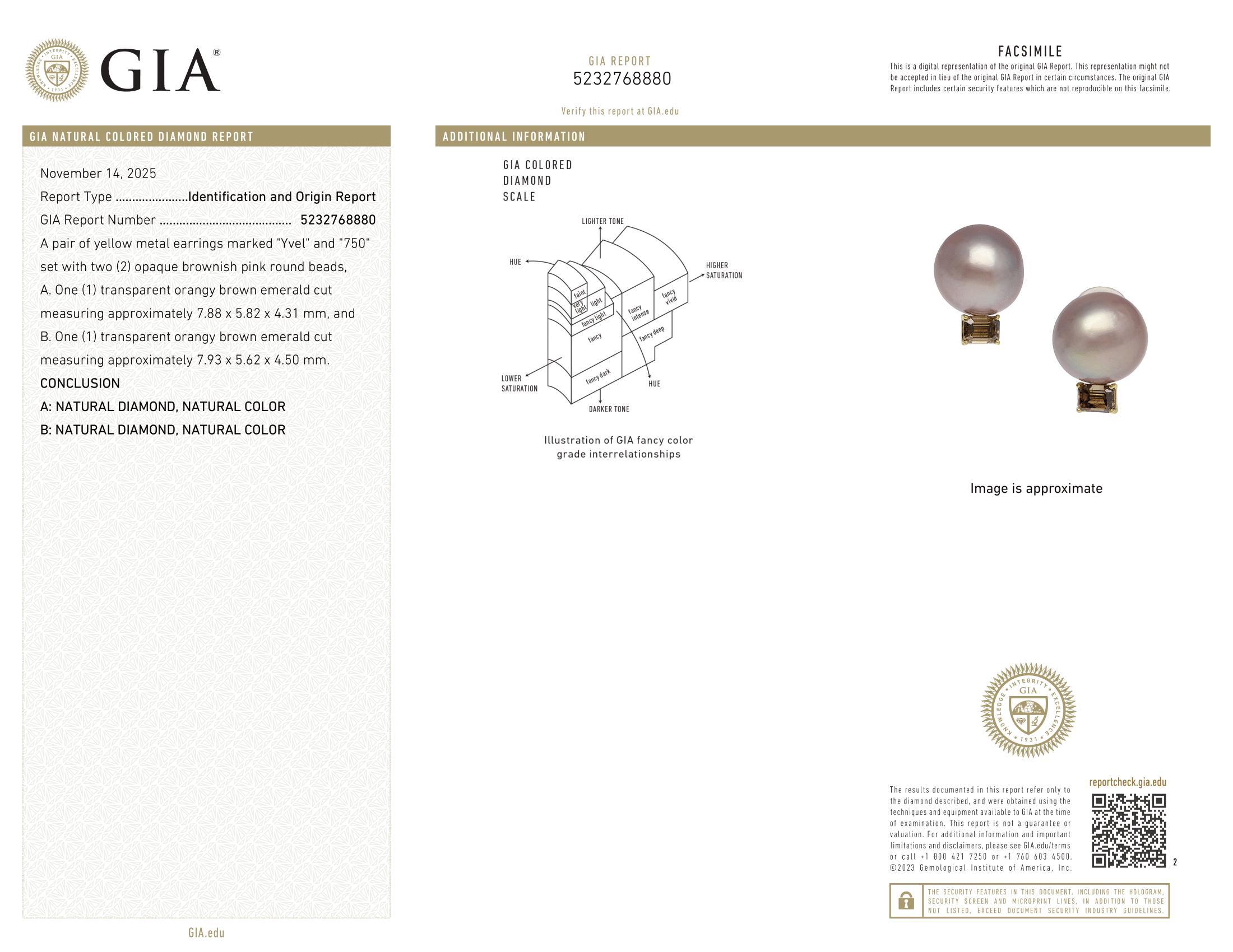 Orecchini in oro rosa 18k GIA con grandi perle rosa e diamanti marroni da 3,64 ct. in vendita 9