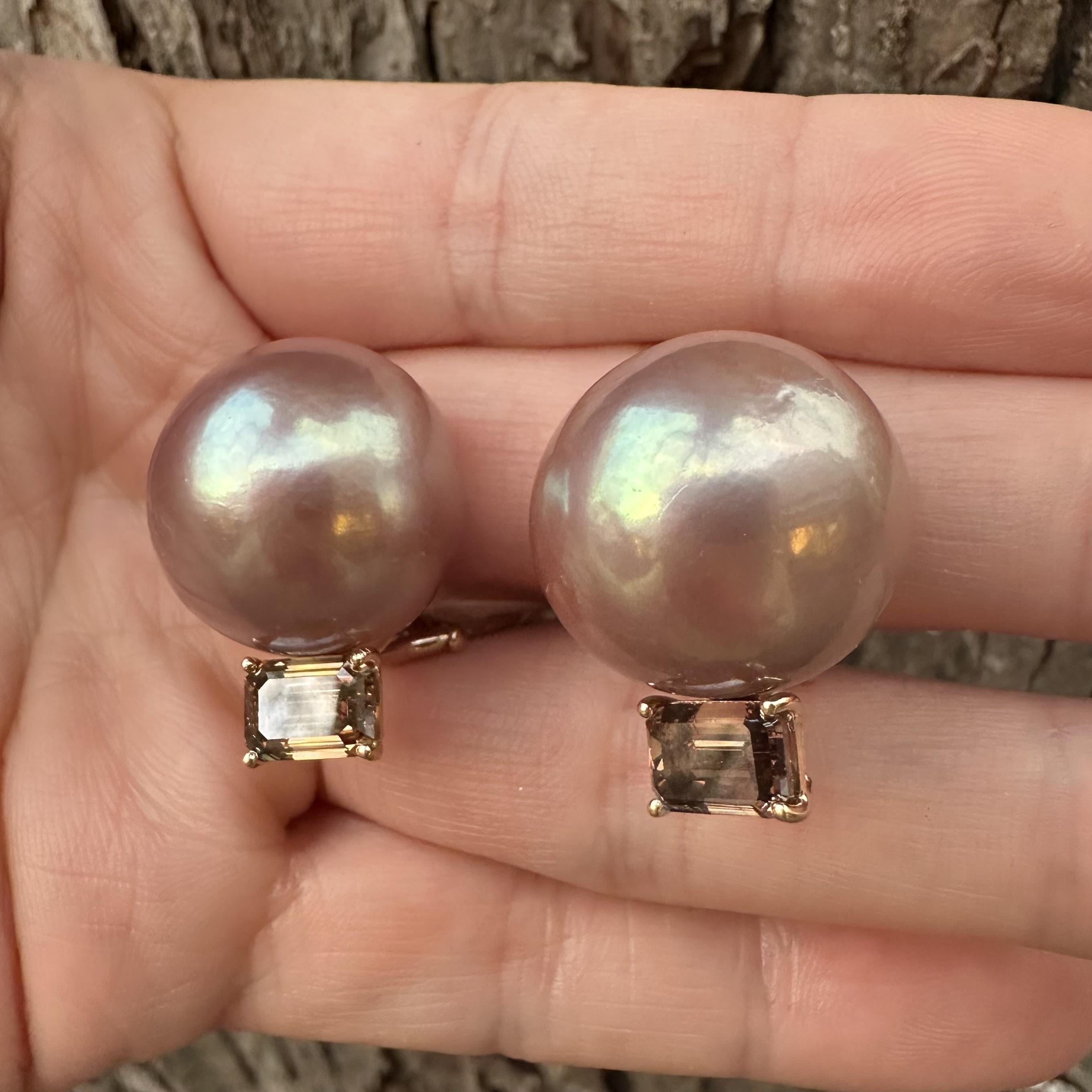 Orecchini in oro rosa 18k GIA con grandi perle rosa e diamanti marroni da 3,64 ct. in vendita 11