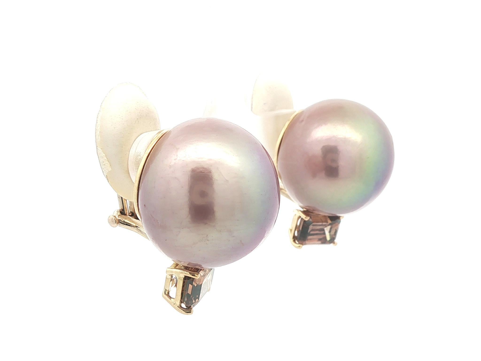 Orecchini in oro rosa 18k GIA con grandi perle rosa e diamanti marroni da 3,64 ct. in vendita 2