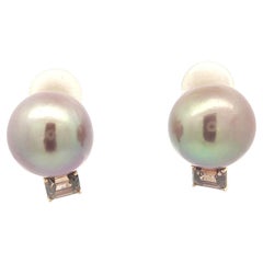 18k Rose Gold GIA Large Pink Pearls 3.64ctw Fancy Orangy Brown Diamond Earrings