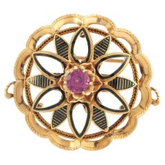 18K Rose Gold Grape Garnet French Wreath Brooch
