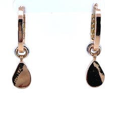 18k Rose Gold Green Diamond Hoops with Moonstone Drops and a Rainbow Accent