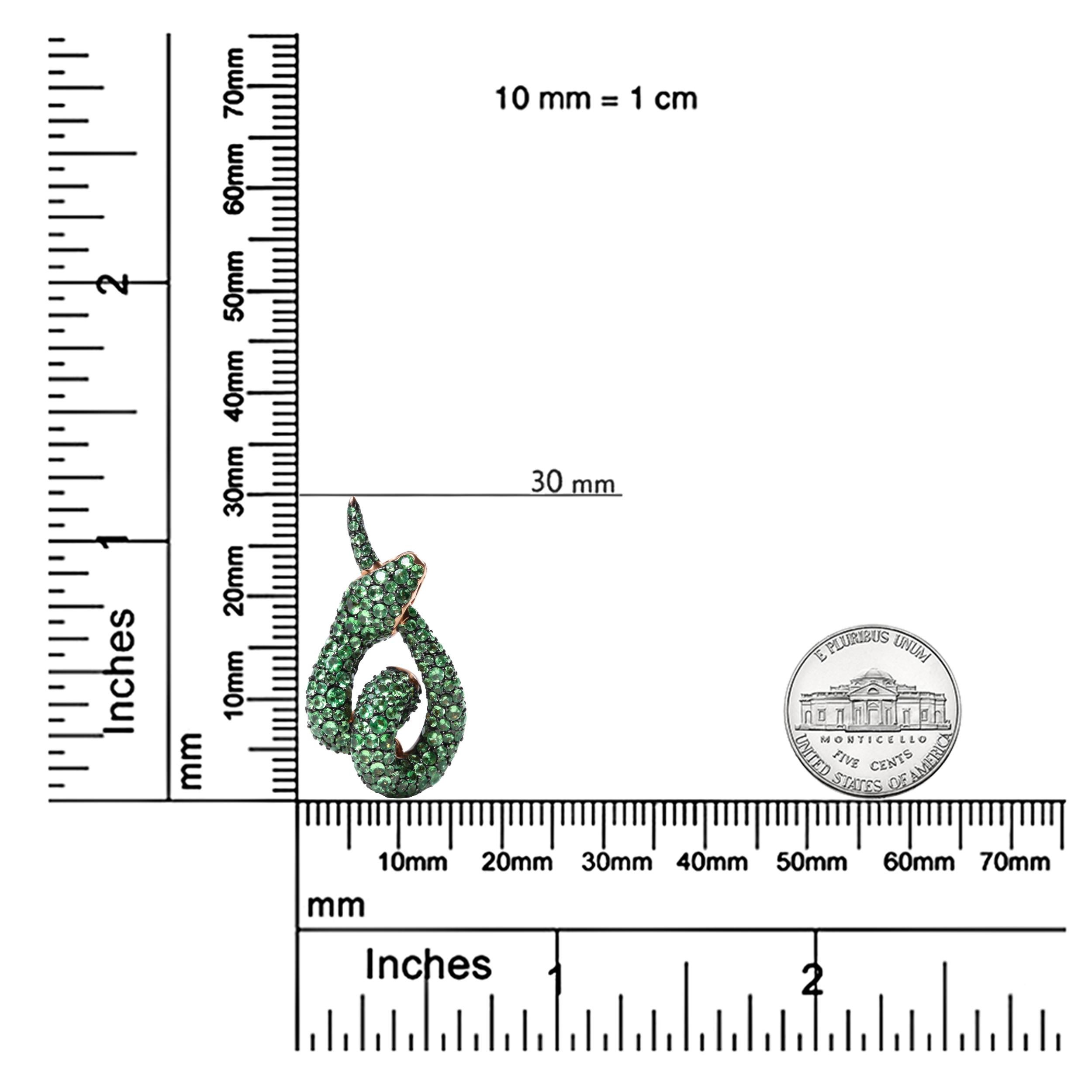 Contemporary 18K Rose Gold Green Tsavorite Gemstone Spiral Snake Design Pendant Necklace For Sale