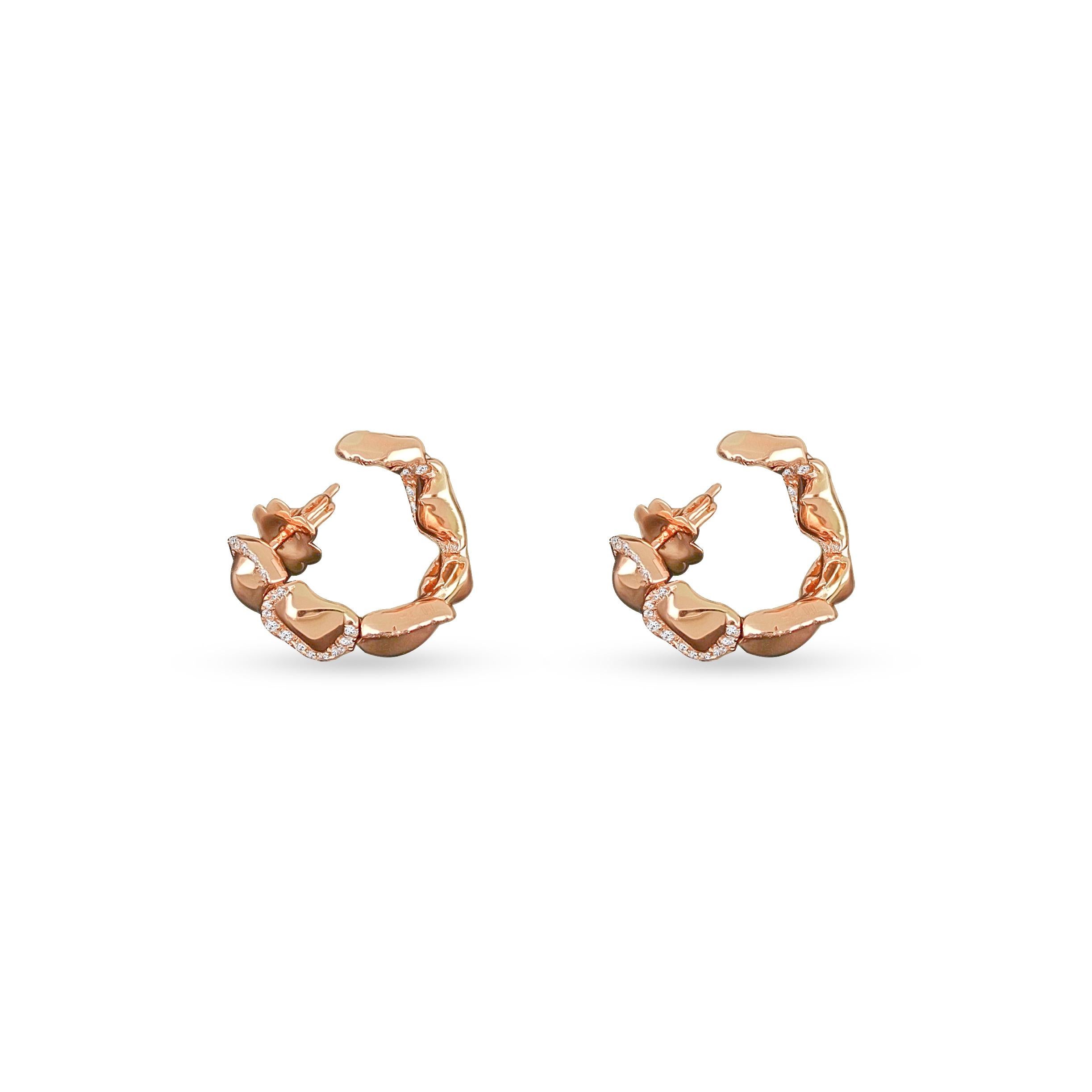 Art déco Boucles d'oreilles demi-créoles en or rose 18 carats avec diamants taille ronde en vente
