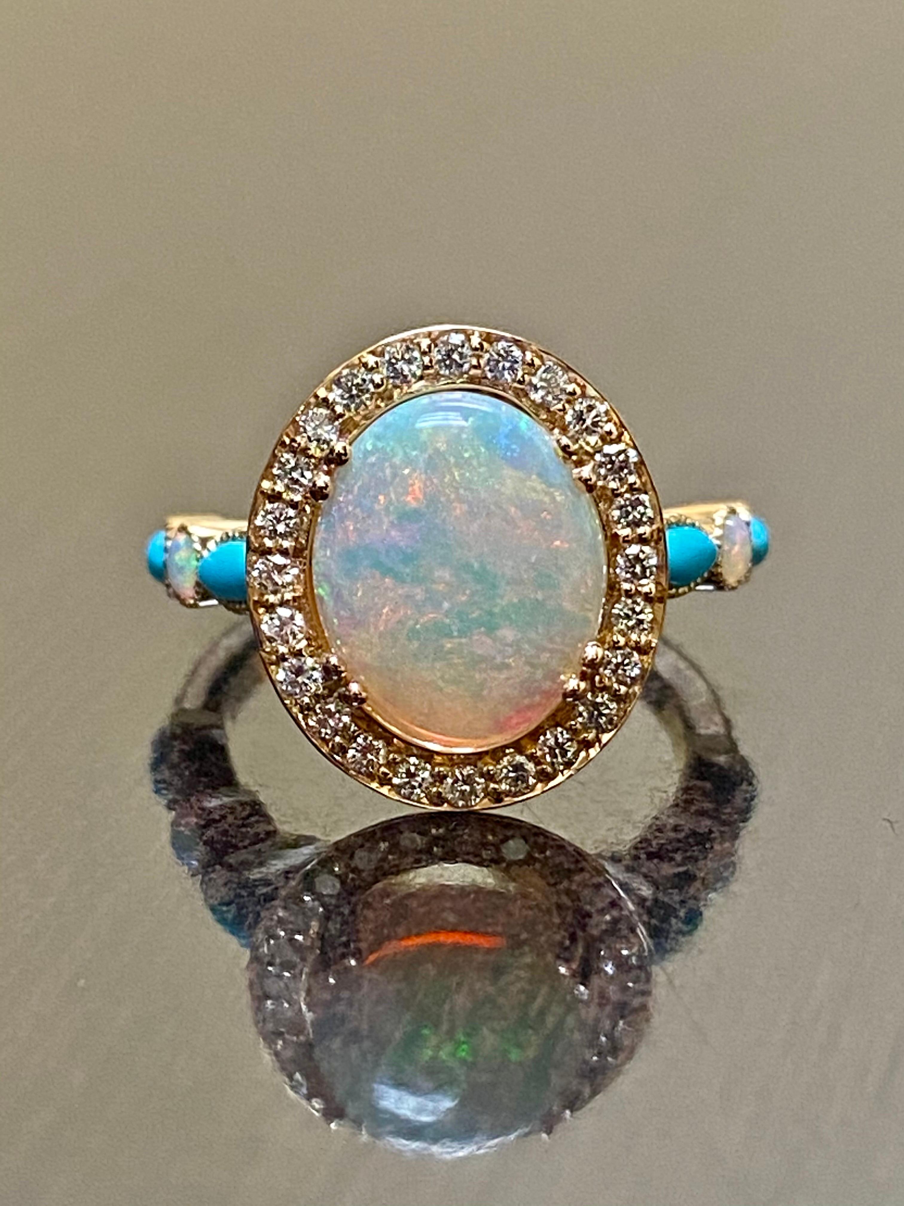 18K Rose Gold Halo Diamond Marquise Turquoise Australian Opal Engagement Ring 1