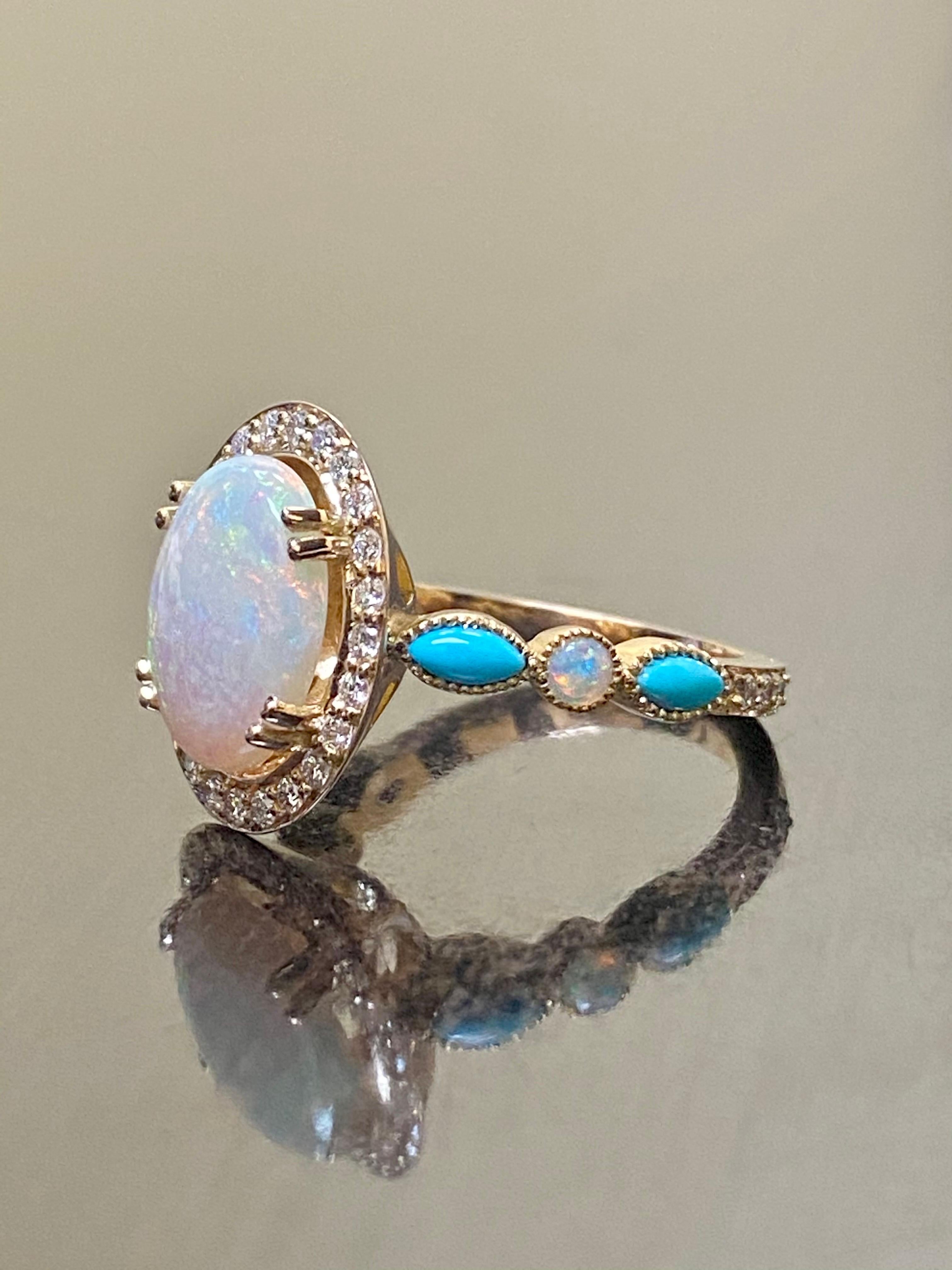Oval Cut 18K Rose Gold Halo Diamond Marquise Turquoise Australian Opal Engagement Ring