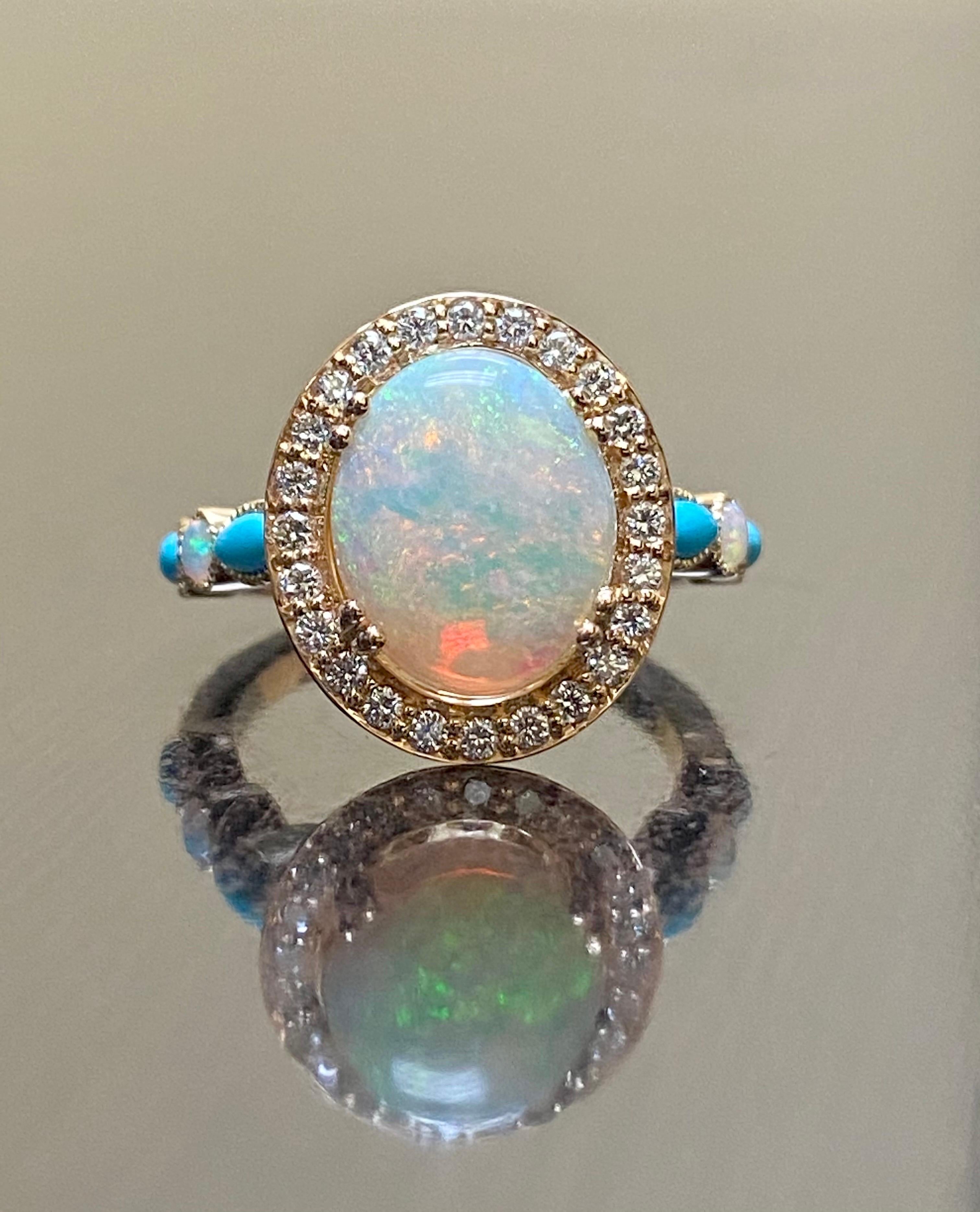 18K Rose Gold Halo Diamond Marquise Turquoise Australian Opal Engagement Ring In New Condition For Sale In Los Angeles, CA