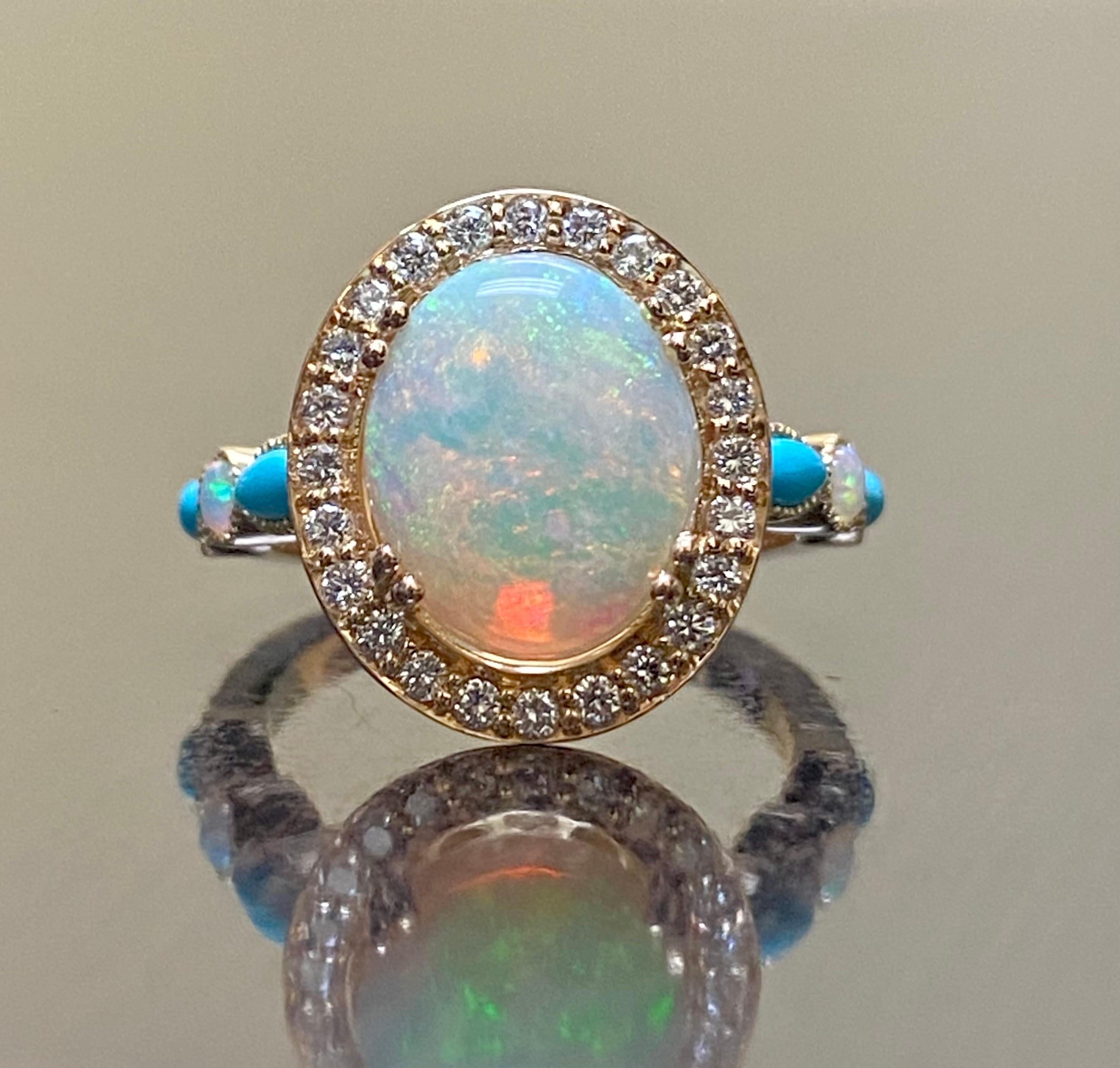 Women's 18K Rose Gold Halo Diamond Marquise Turquoise Australian Opal Engagement Ring