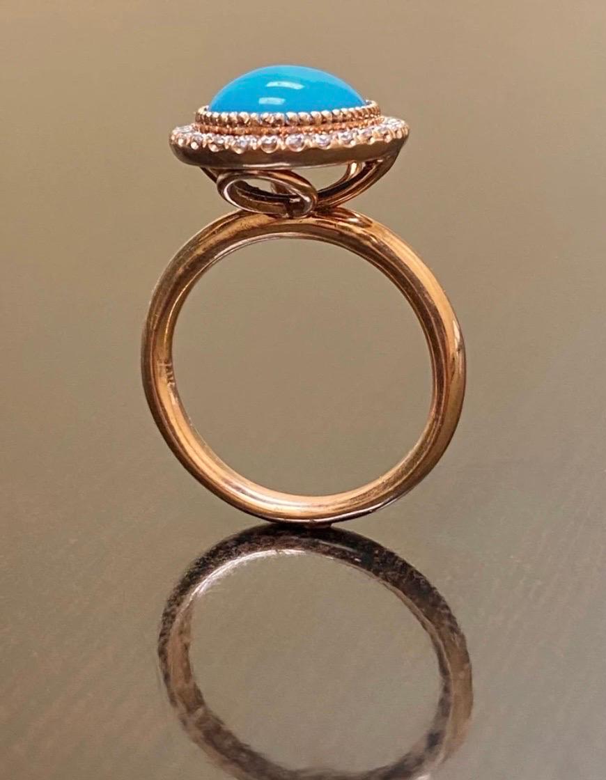 18K Rose Gold Halo Diamond Oval Sleeping Beauty Turquoise Engagement Ring For Sale 5