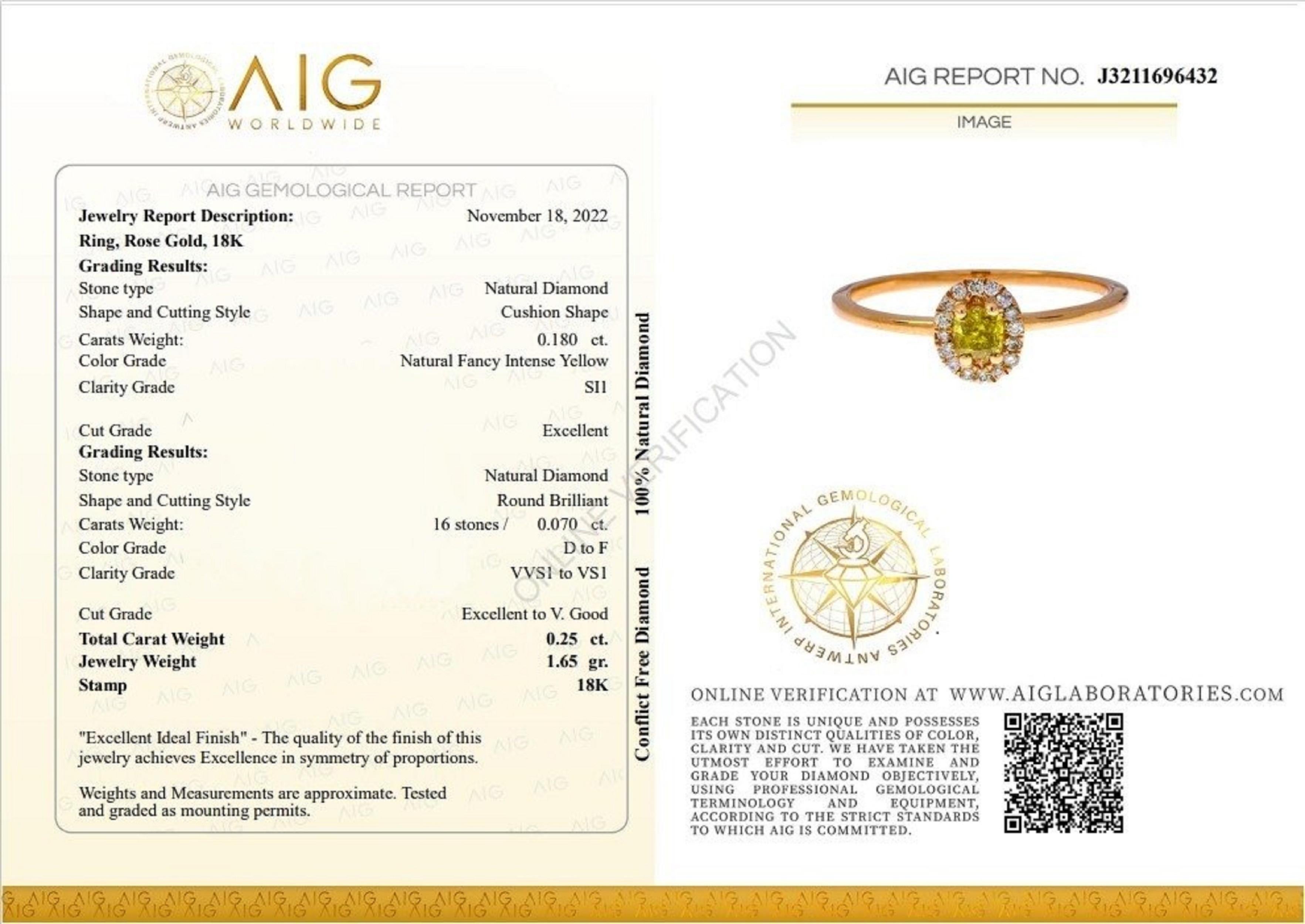Cushion Cut 18k Rose Gold Halo Oval Fancy Ring 0.25 Ct Natural Diamonds Aig Certificate