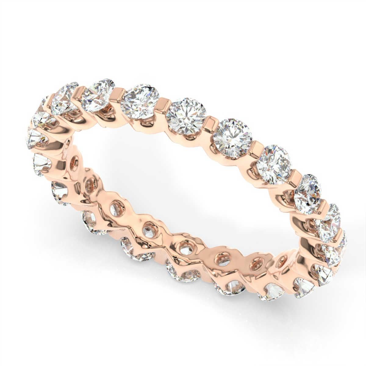 Round Cut 18K Rose Gold Harlow Eternity Diamond Ring '1 1/2 Ct. tw' For Sale