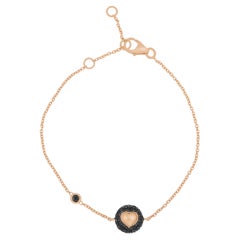 18k Rose Gold Heart and Black Diamonds Bracelet