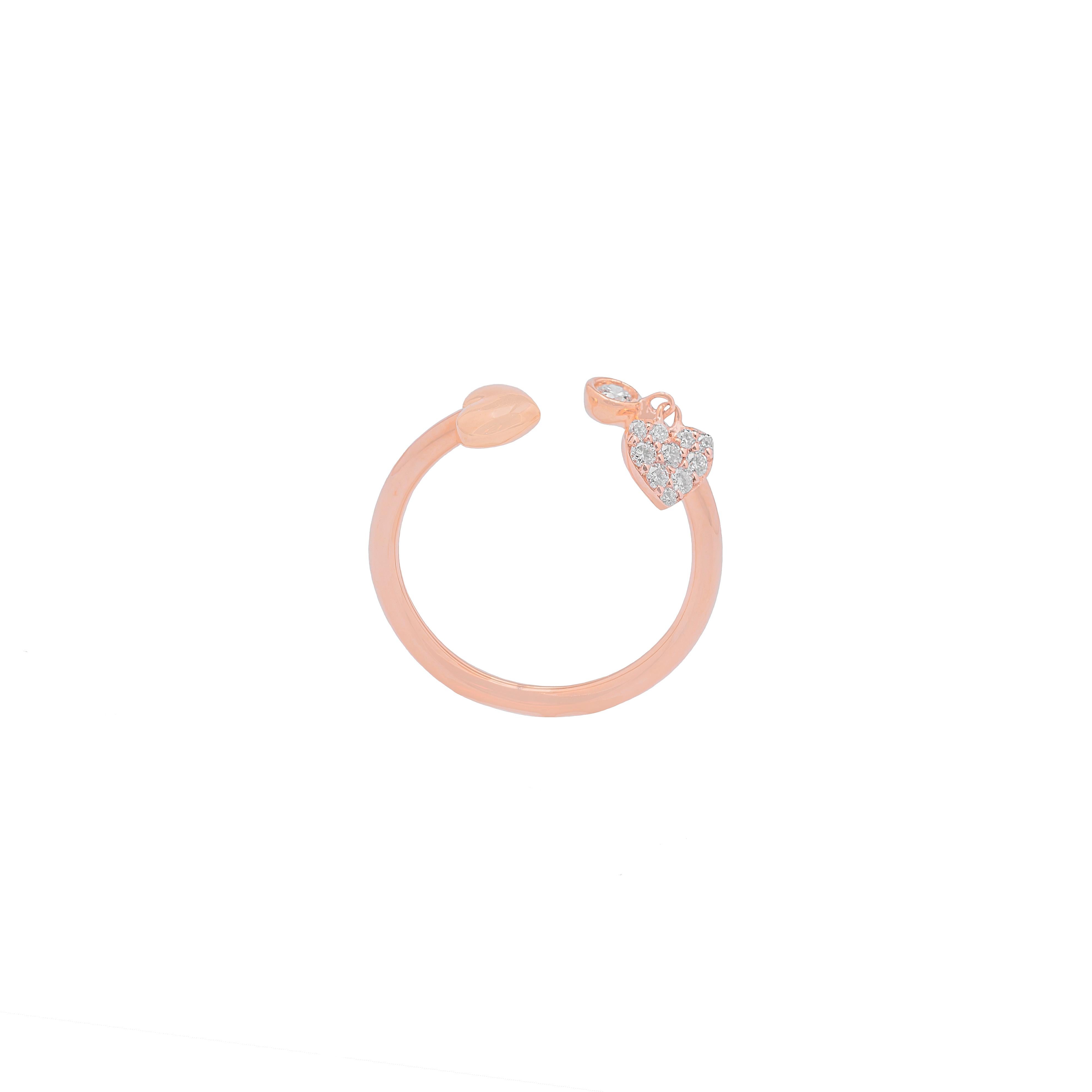 For Sale:  18k Rose Gold Heart Open Ring with White Diamonds 3