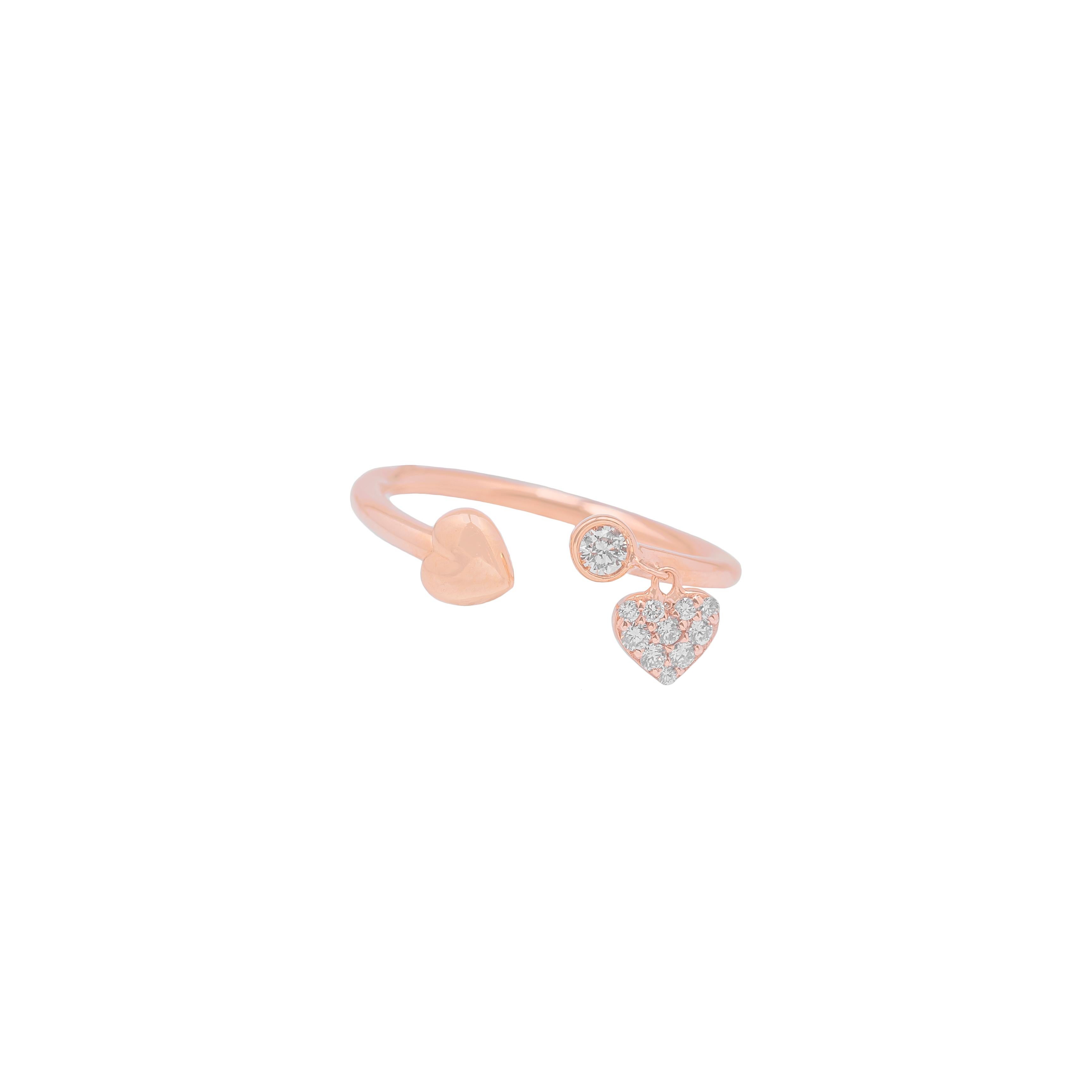 For Sale:  18k Rose Gold Heart Open Ring with White Diamonds 4