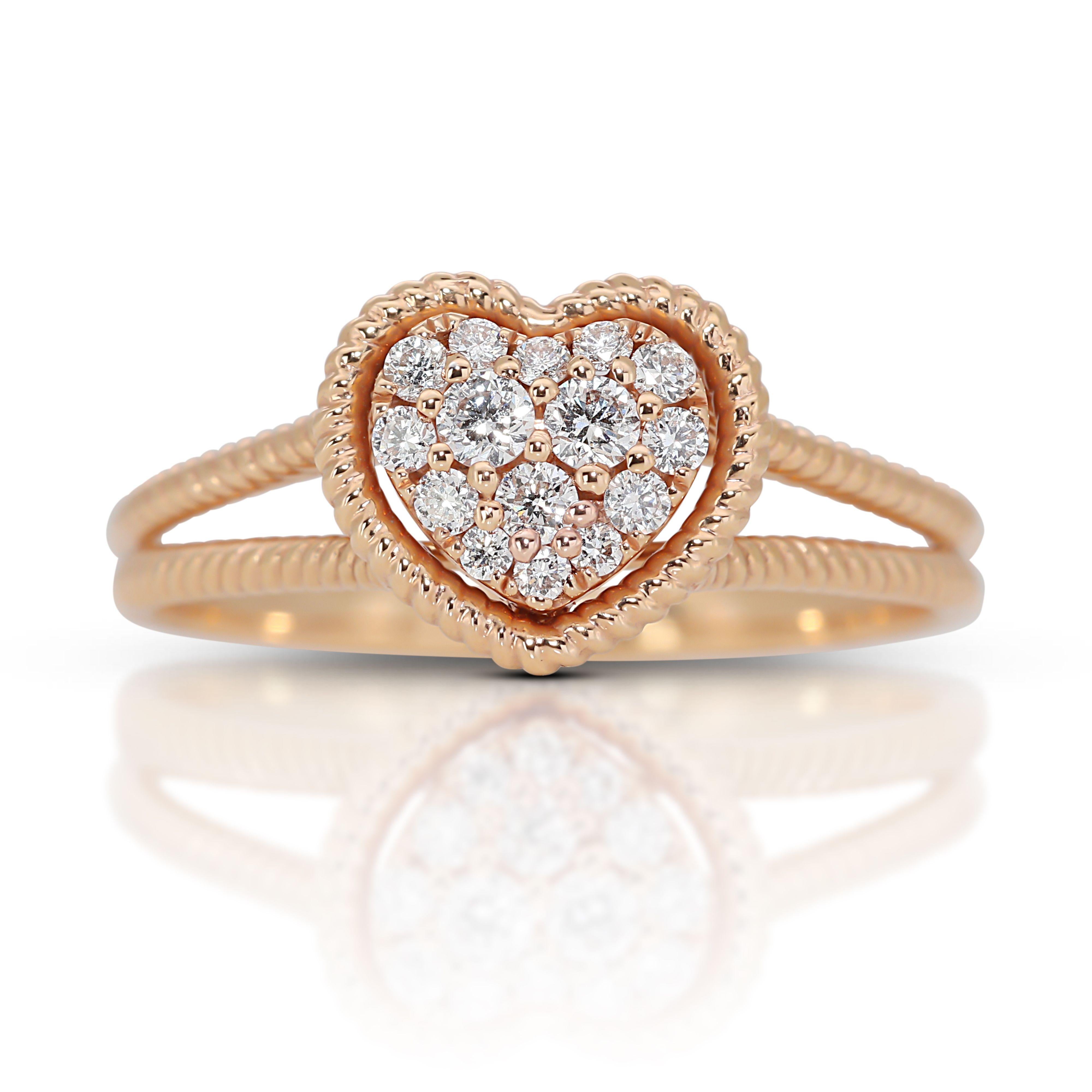 Round Cut 18K Rose Gold Heart-shaped Ring with 0.25ct Natural Diamond For Sale