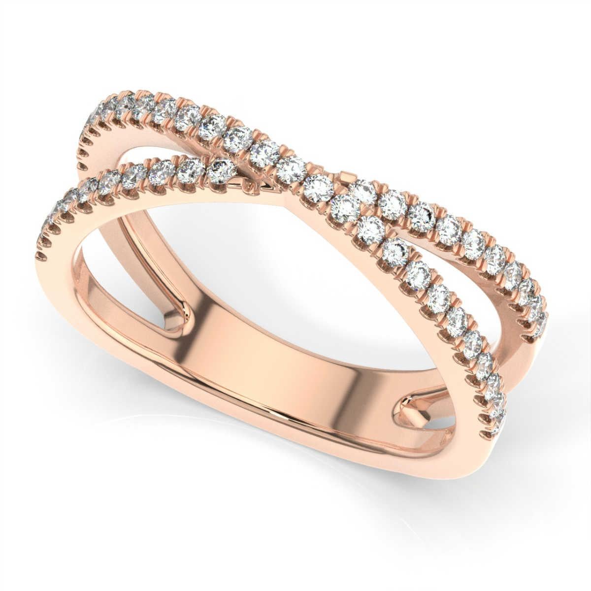 Round Cut 18 Karat Rose Gold Heather 2 Rows Interweave Diamond Ring '1/3 Carat' For Sale