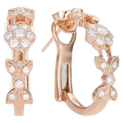 18k Rose Gold Heritage and .20ctw Diamond Huggie Earrings For Sale