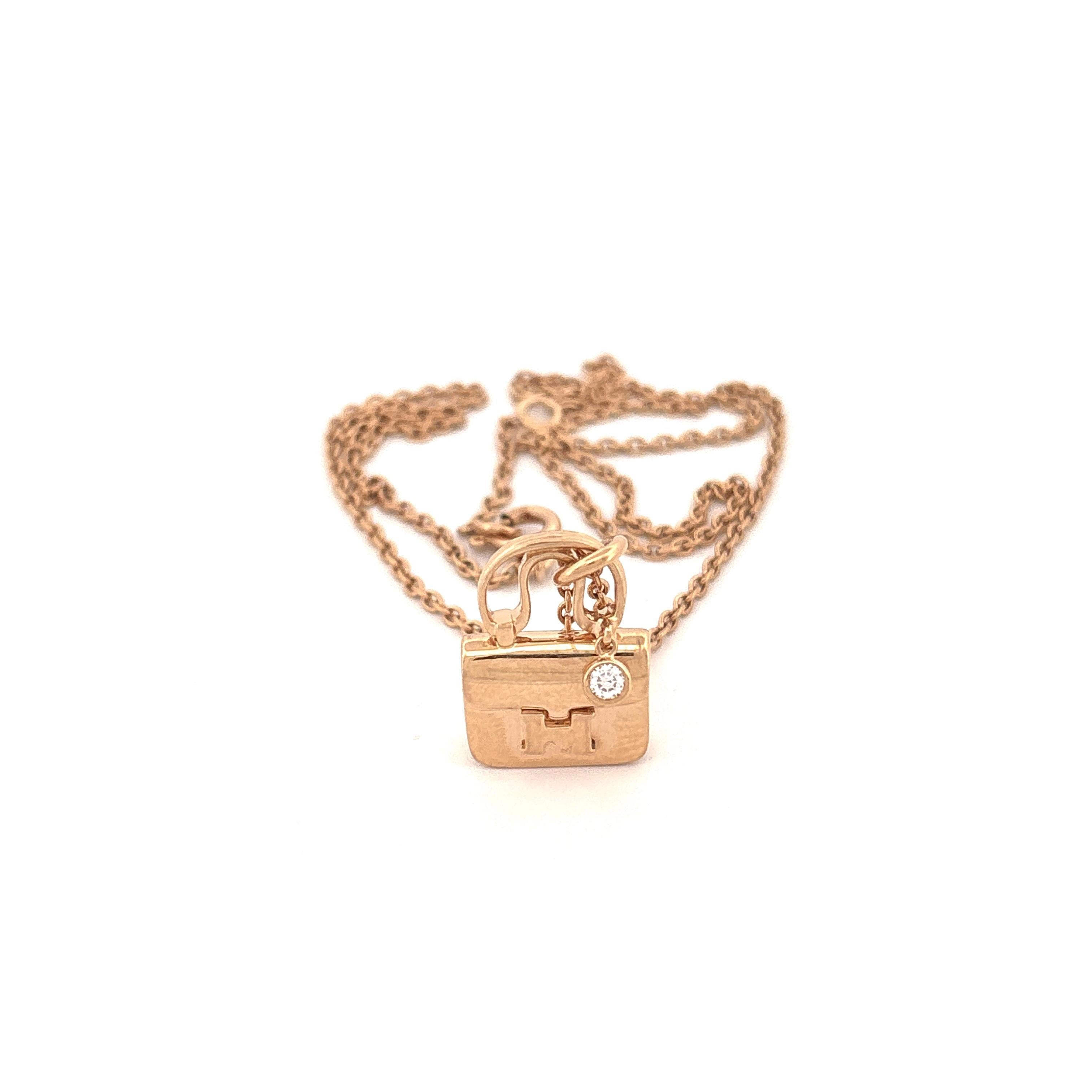 18K Rose Gold Hermes Diamond Constance Necklace / Beautiful / Pre - Loved