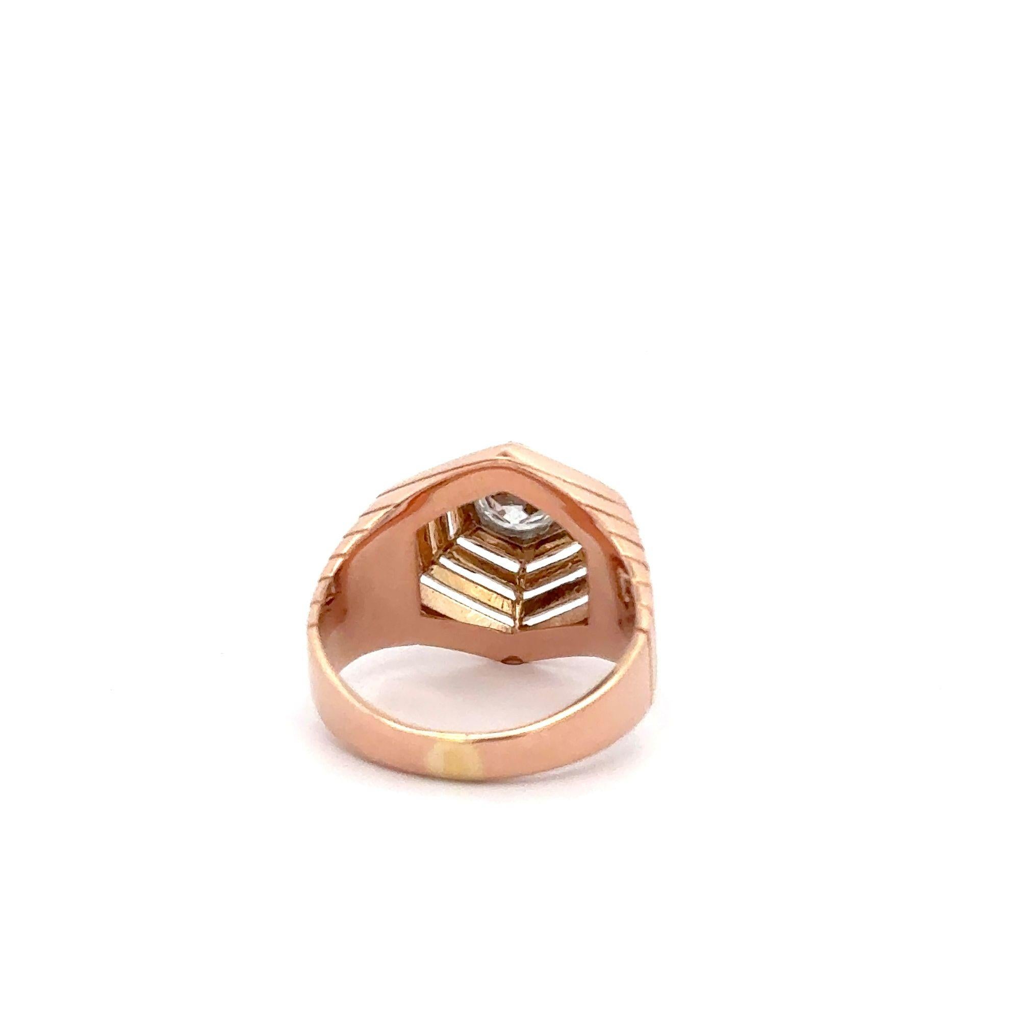 18K Rose Gold Hexagonal Shape Mesh Finish Ring, Bracelet, Pendant Set For Sale 8