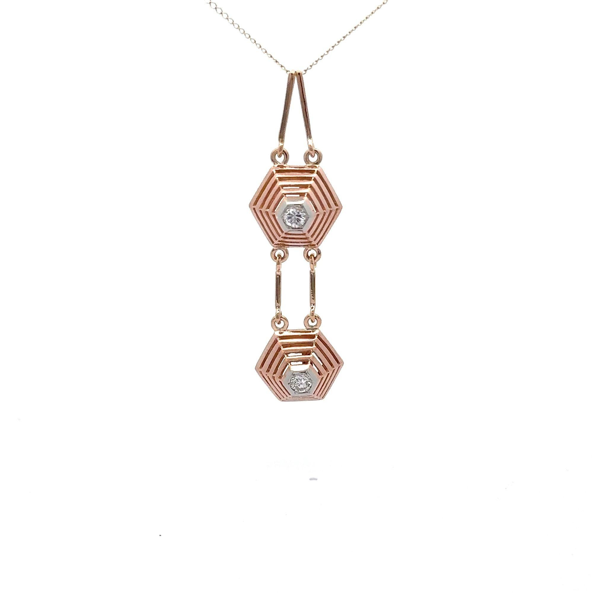 18K Rose Gold Hexagonal Shape Mesh Finish Ring, Bracelet, Pendant Set For Sale 10