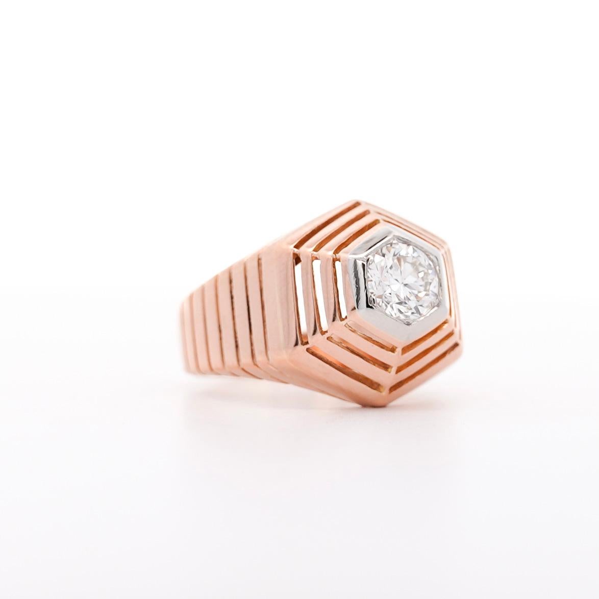 18K Rose Gold Hexagonal Shape Mesh Finish Ring, Bracelet, Pendant Set For Sale 1