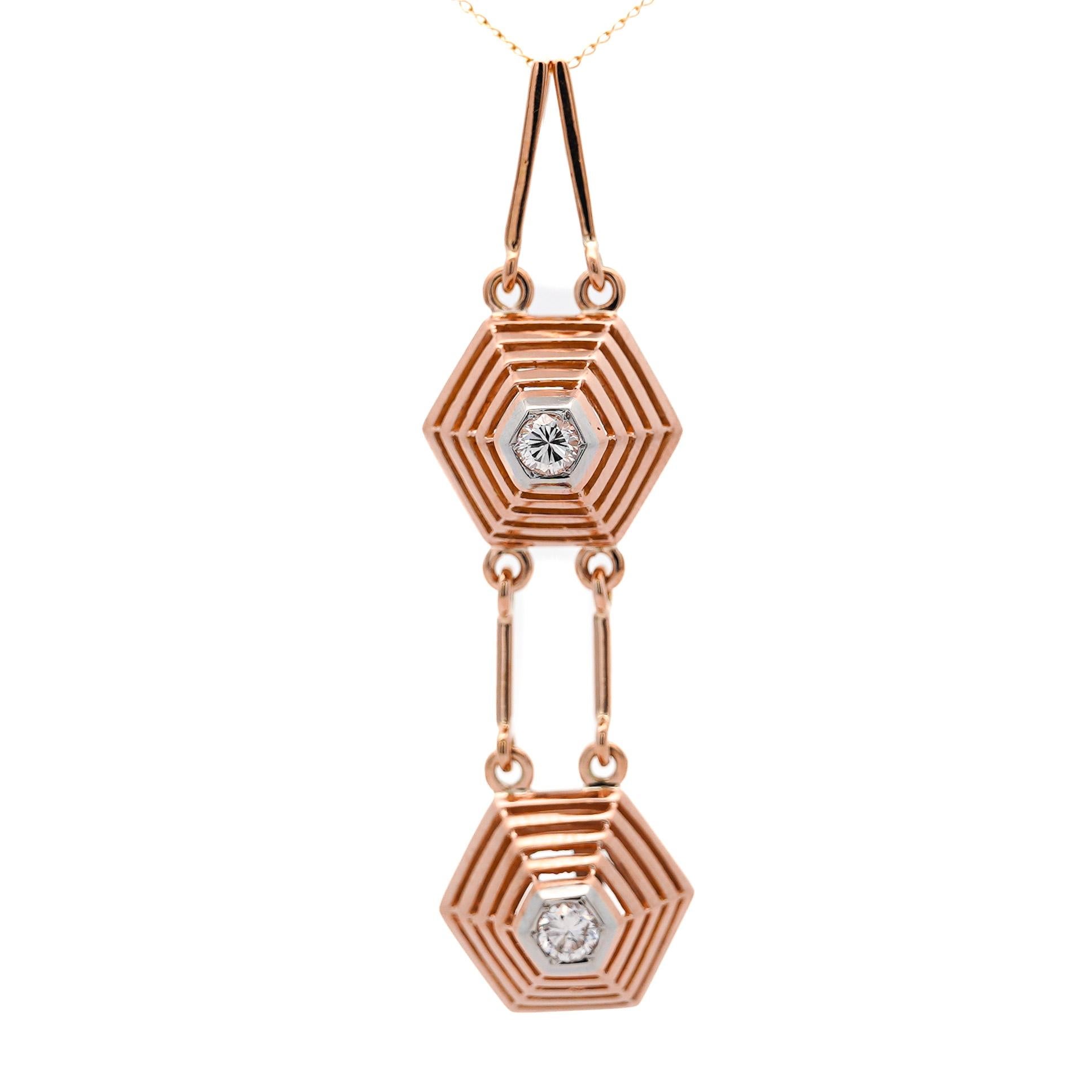 18K Rose Gold Hexagonal Shape Mesh Finish Ring, Bracelet, Pendant Set For Sale 2