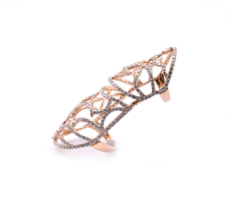 18 Karat Rose Gold Hinged Full Finger Diamond Ring For Sale at 1stdibs