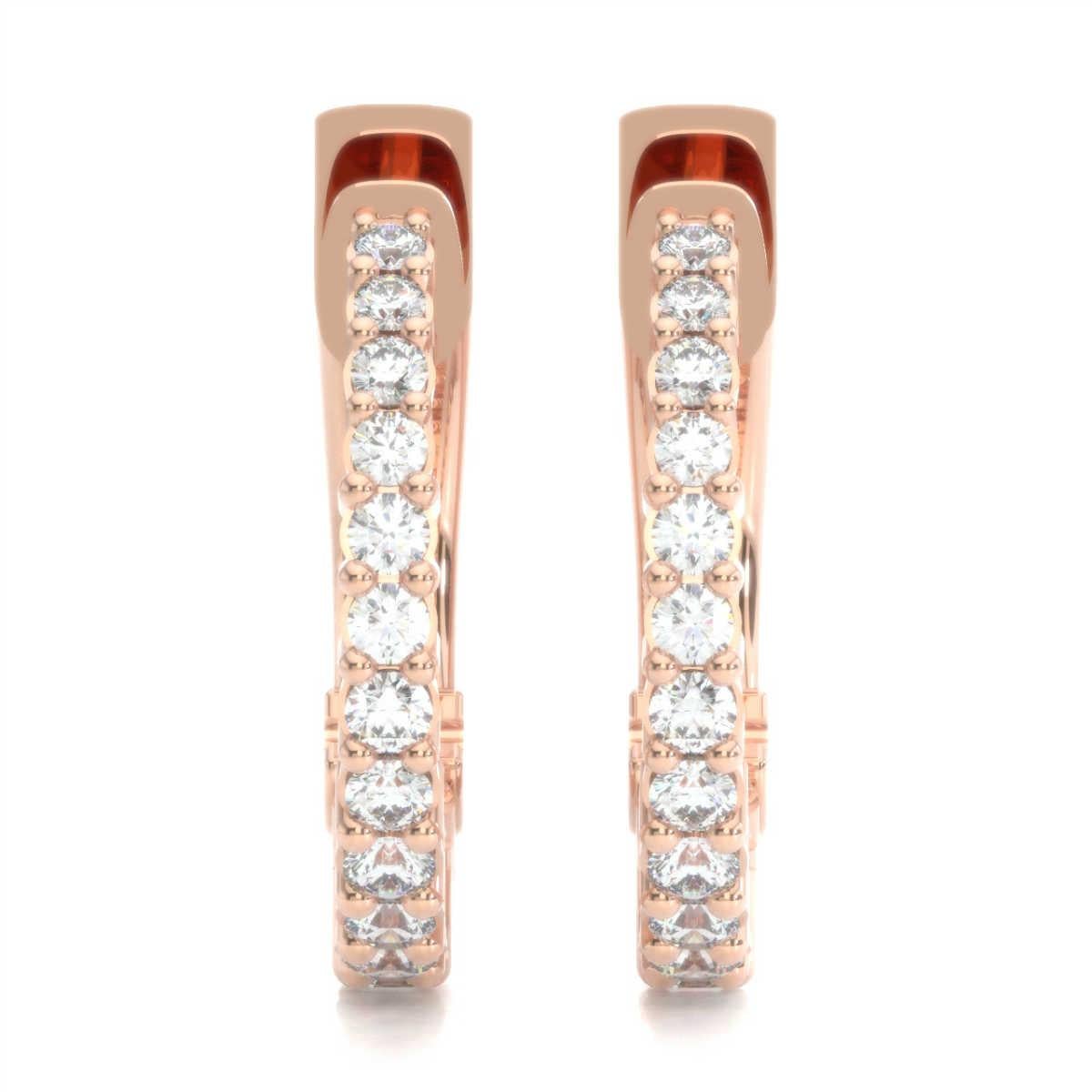Round Cut 18 Karat Rose Gold Hoop Diamond Earrings '1/2 Carat' For Sale