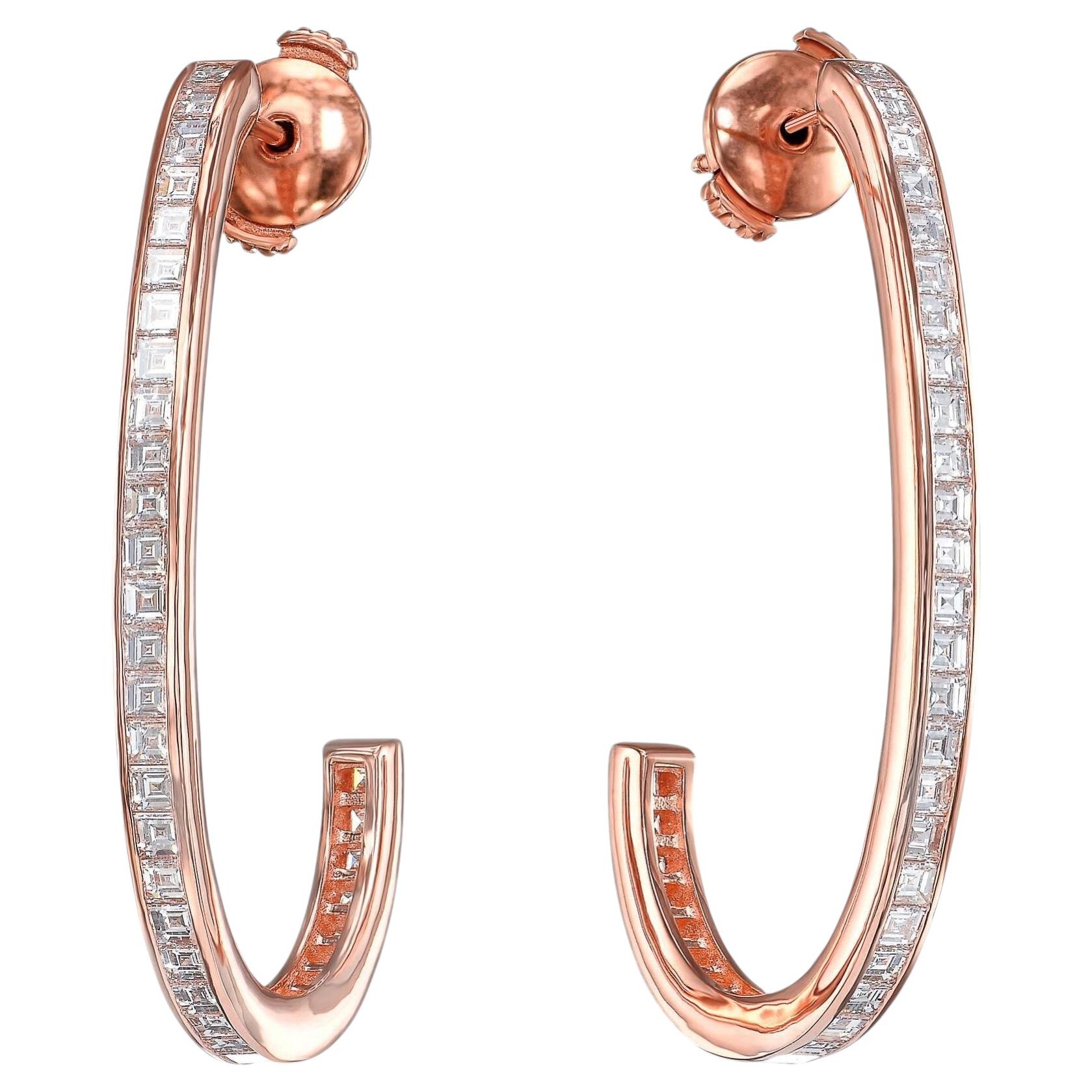 18-karätige Roségold-Creolen mit 2,80 ct Naturdiamanten (Quadratschliff, D-E, VS+), IGI-Zertifikat