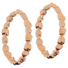 18k Rose Gold Hoop Earrings with Round Cut Diamonds