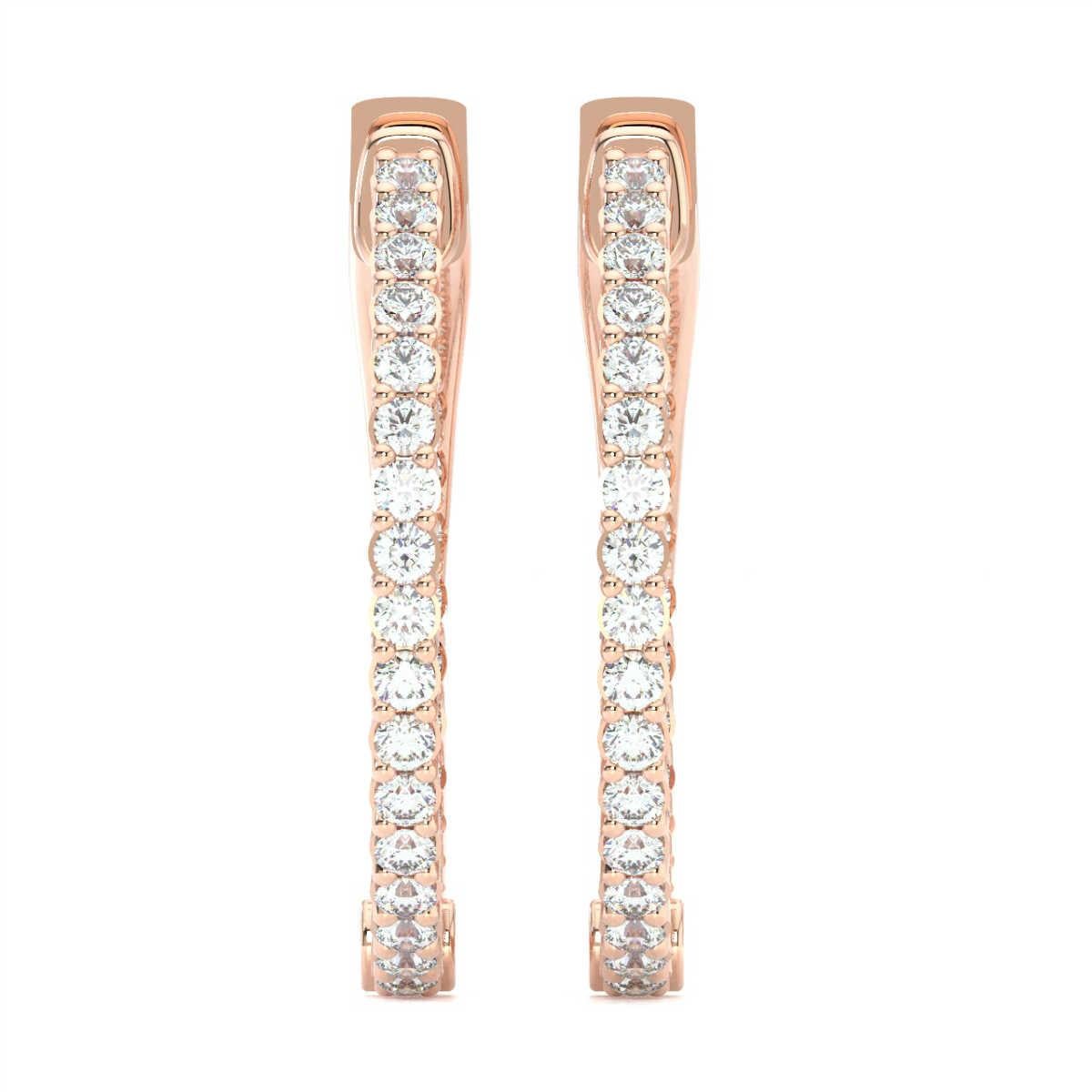 Round Cut 18 Karat Rose Gold Hoop Insideout Diamond Earrings '4/5 Carat' For Sale