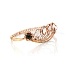 Bracelet jonc phénix en or rose 18 carats, jadéite de glace et diamants