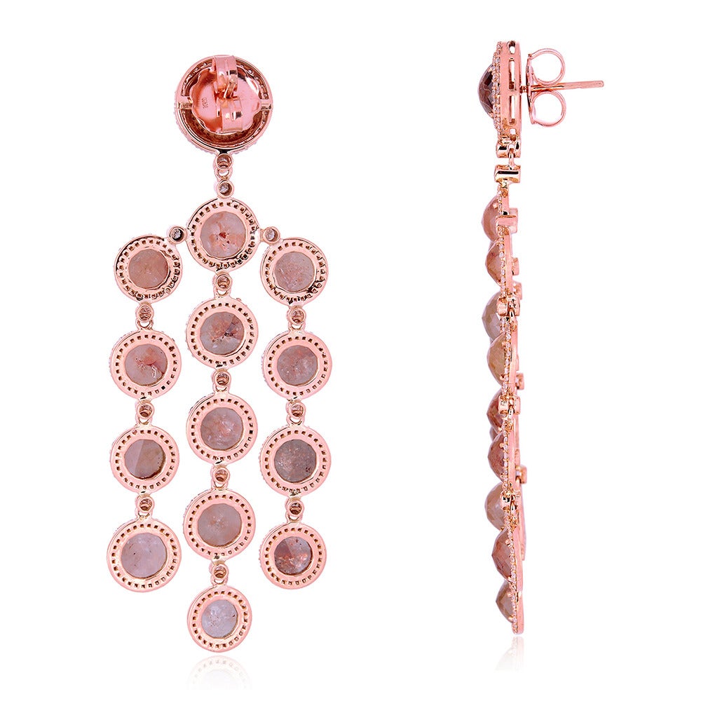 Contemporary 18k Rose Gold & Ice & Pave' Diamonds Chandelier Earrings For Sale
