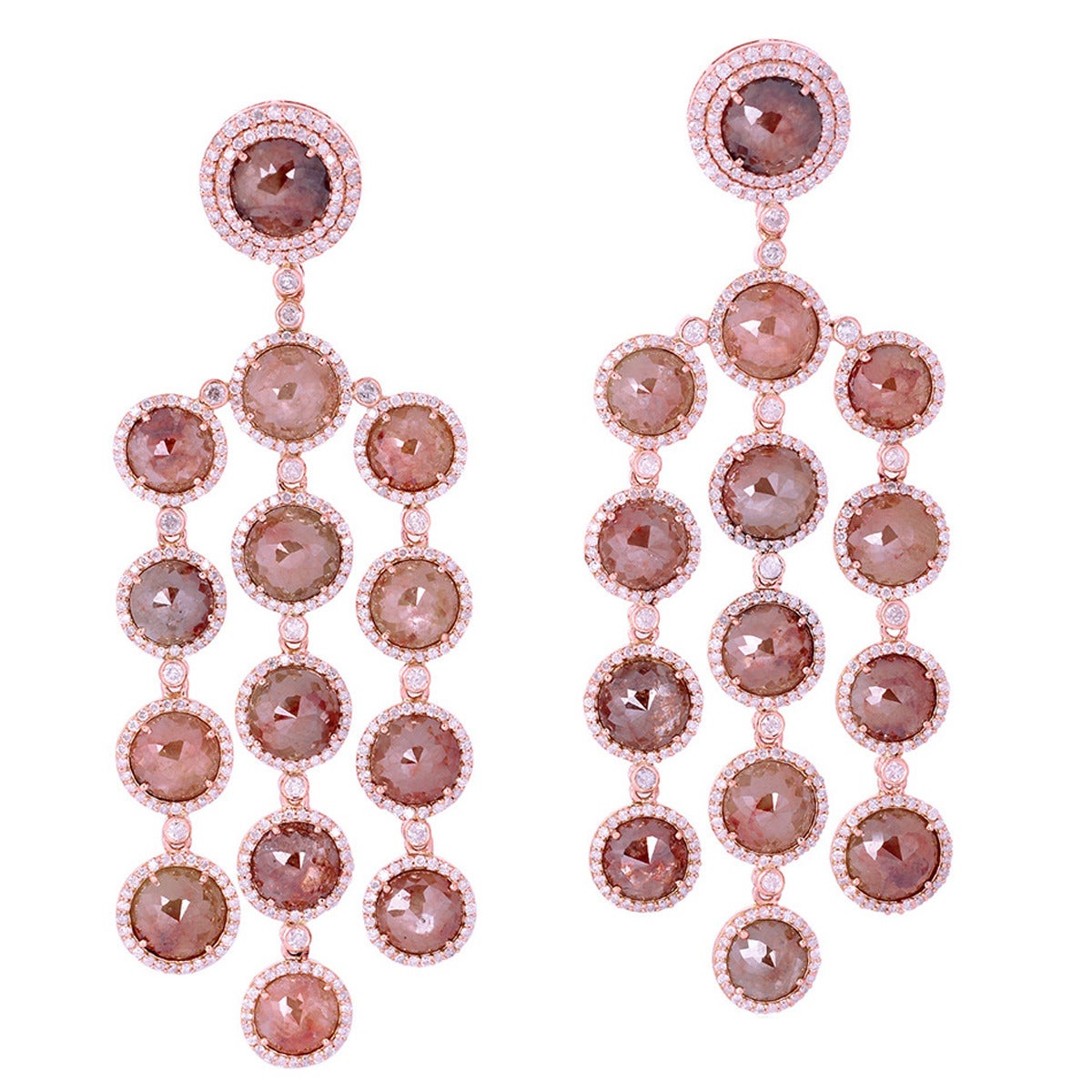 Boucles d'oreilles chandelier en or rose 18 carats, glace et diamants pavés