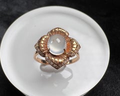18K Rose Gold Icy Jadeite Diamond Flower Ring Cocktail Ring