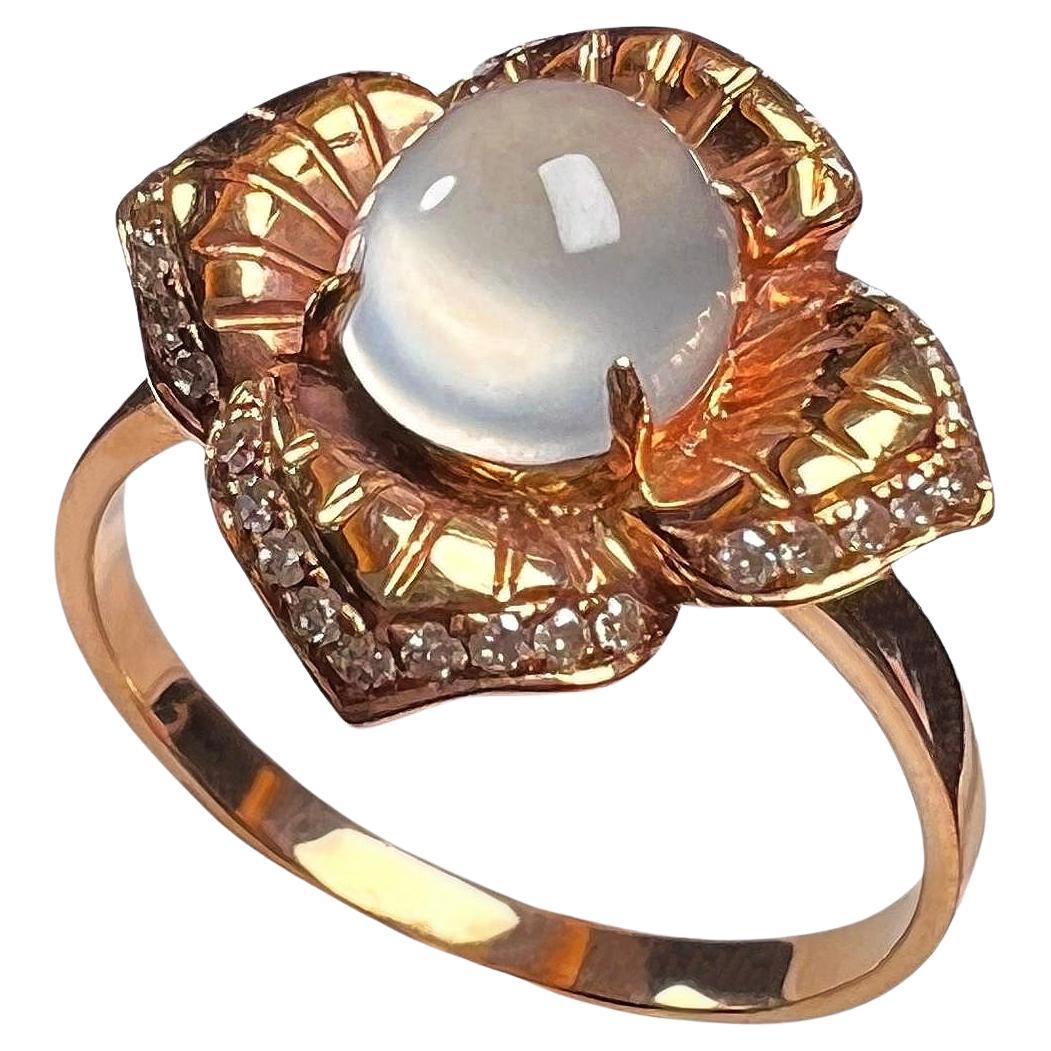 18K Rose Gold Icy Jadeite Diamond Flower Ring Cocktail Ring For Sale