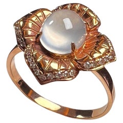 18K Rose Gold Icy Jadeite Diamond Flower Ring Cocktail Ring