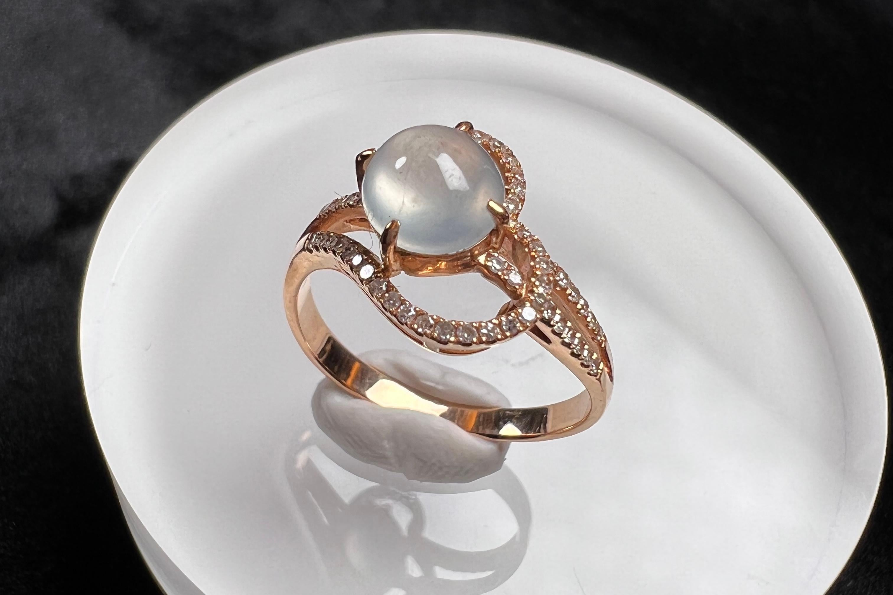 18K Rose Gold Icy Jadeite Diamond Ring, Engagement Ring

Total weight (approx.): 2.9g
Main stone(jadeite) measurement (approx.): 7.2*6.6mm

This ring is resizable.
Get in touch with us to know more details and your shipping options.

The 18K Rose