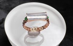 18K Rose Gold Icy Jadeite Green Jadeite Horizontal Bar Ring Cocktail Ring