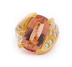 18K Rose Gold Imperial Topaz Diamond Cocktail Ring, 20th Century, 9ct