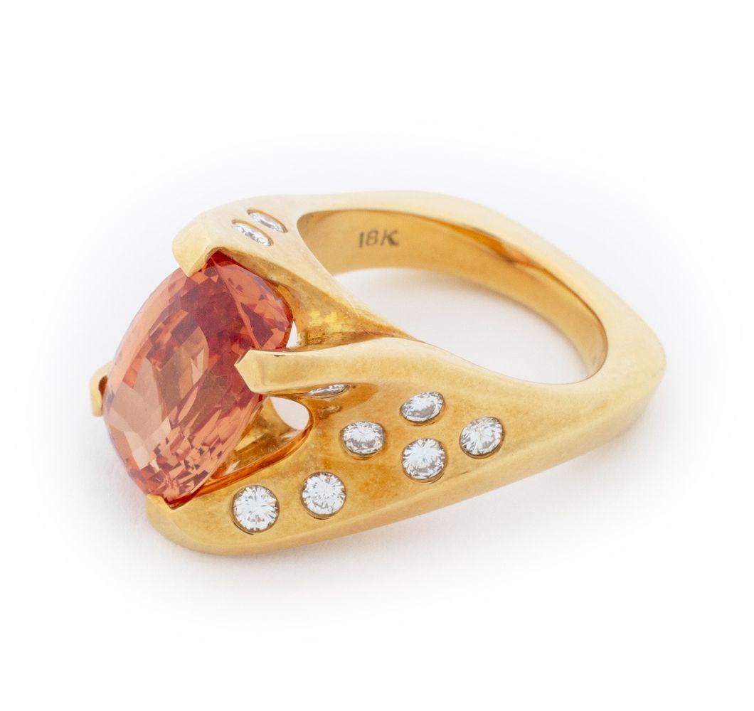 Taille carrée 18K  Bague en or rose avec topaze et diamant en vente