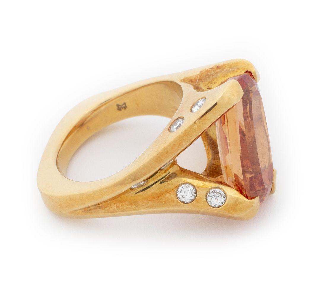 18K  Bague en or rose avec topaze et diamant Unisexe en vente