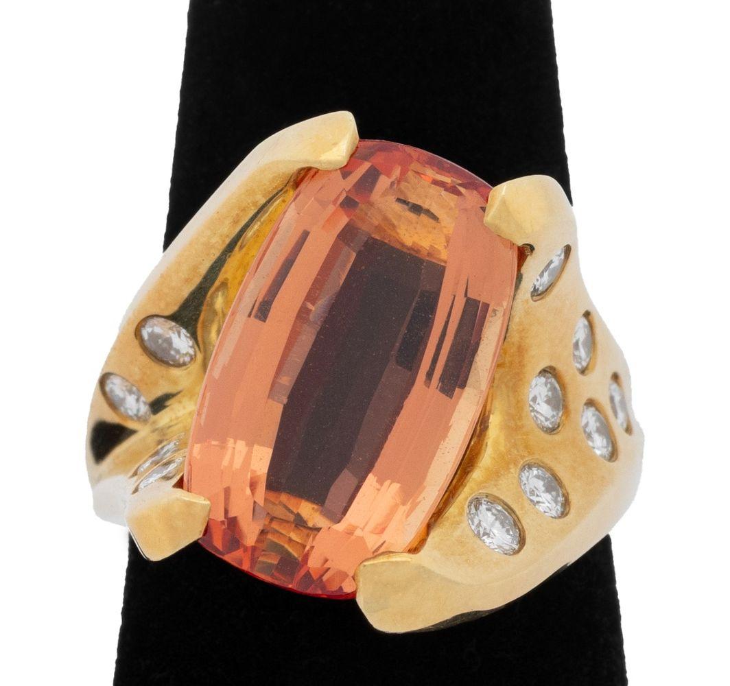 18K  Bague en or rose avec topaze et diamant en vente 1