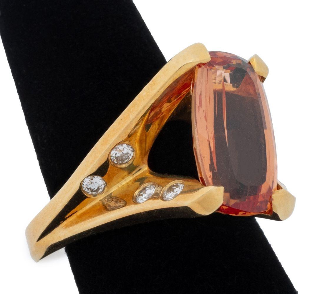 18K  Bague en or rose avec topaze et diamant en vente 3