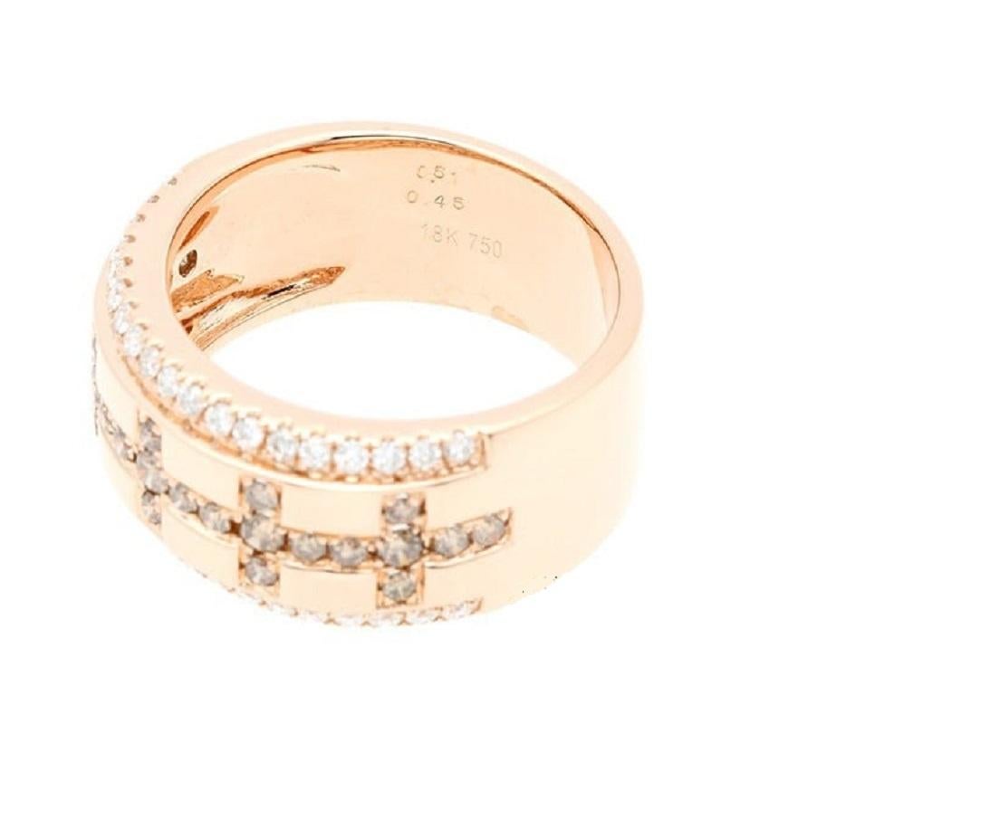 Artist 18K Rose Gold Lattice Diamond Ring, Size 9 7/8 For Sale