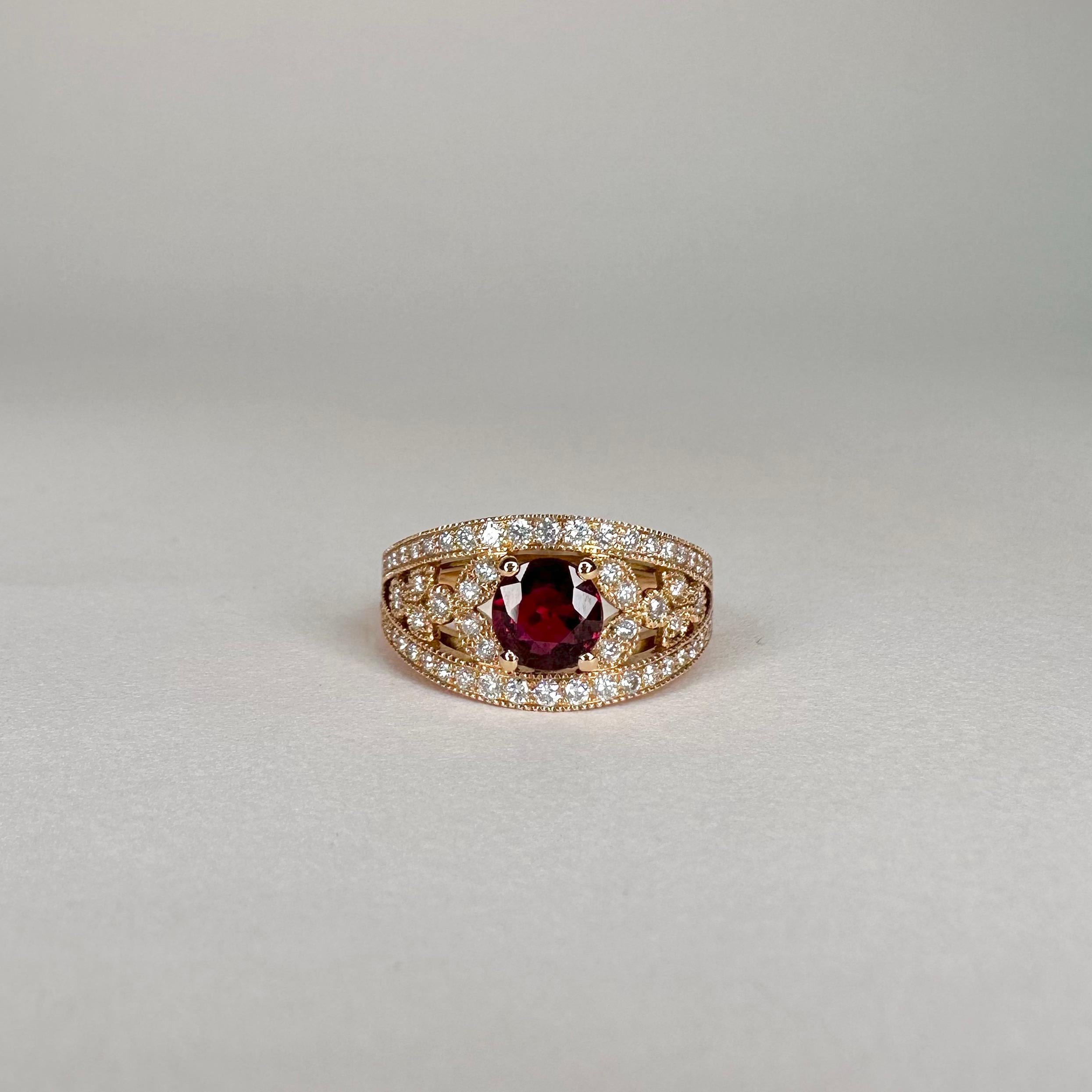 For Sale:  0.95 Carat Ruby Ring 18K Pink Gold 0.46 Carat Diamonds 2