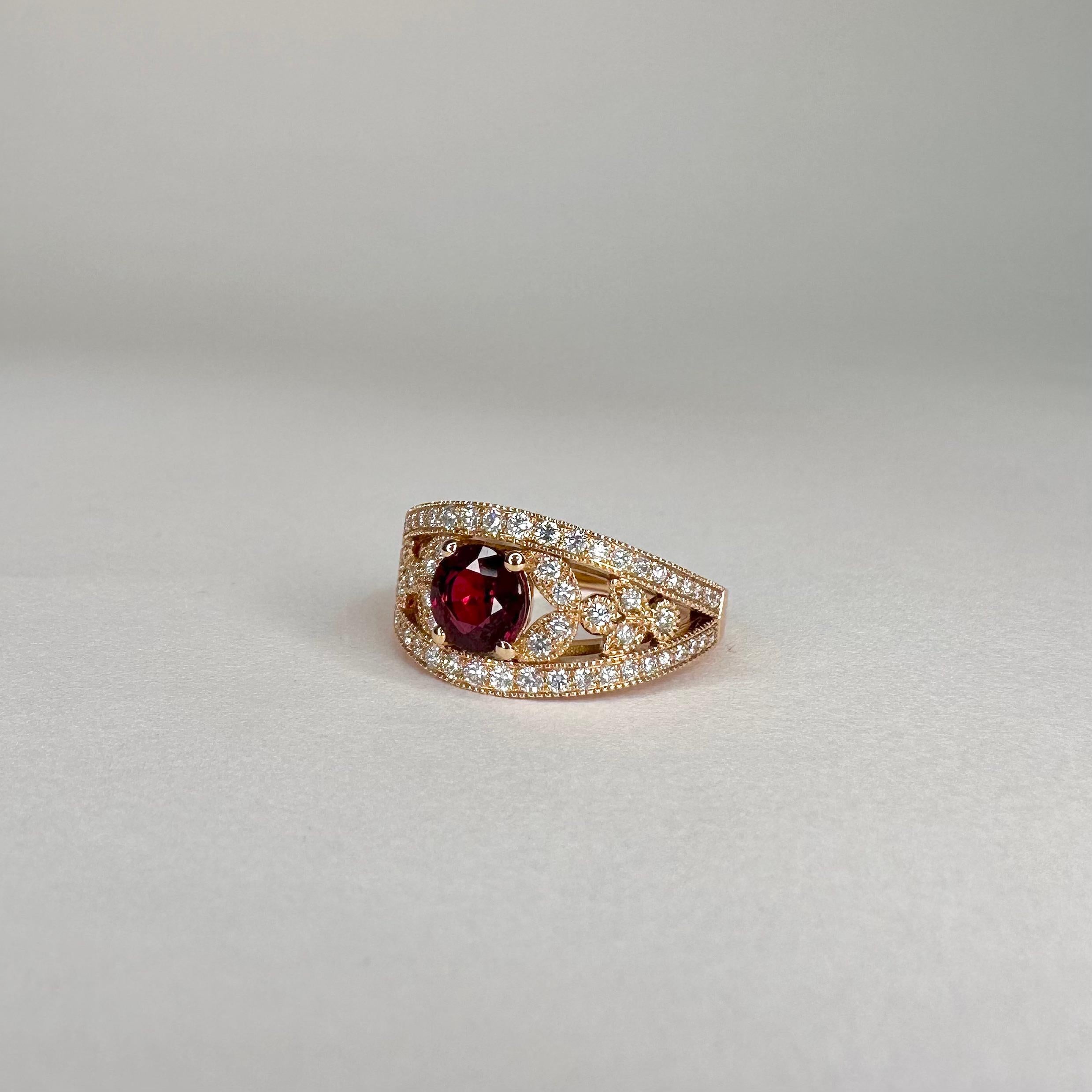 For Sale:  0.95 Carat Ruby Ring 18K Pink Gold 0.46 Carat Diamonds 3